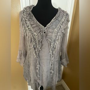 NWOT SOLD Pretty Angel Gorgeous Gray Ruffled Lace Blouse Women’s Size Large